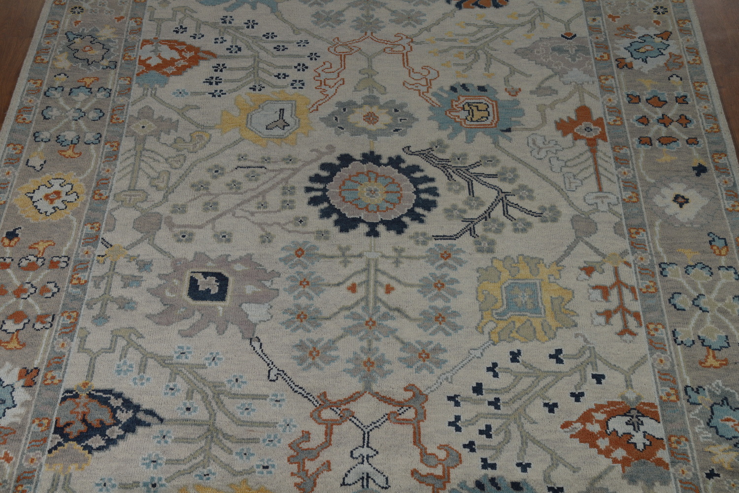 Handmade Gray Floral Oushak Indian Area Rug 8x10