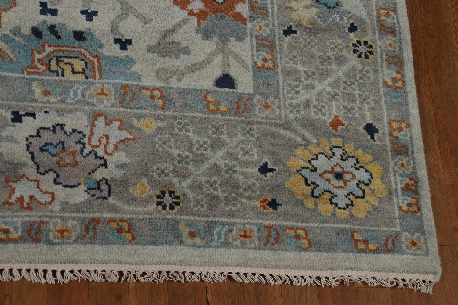 Handmade Gray Floral Oushak Indian Area Rug 8x10