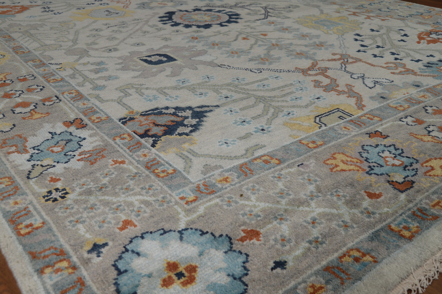 Handmade Gray Floral Oushak Indian Area Rug 8x10
