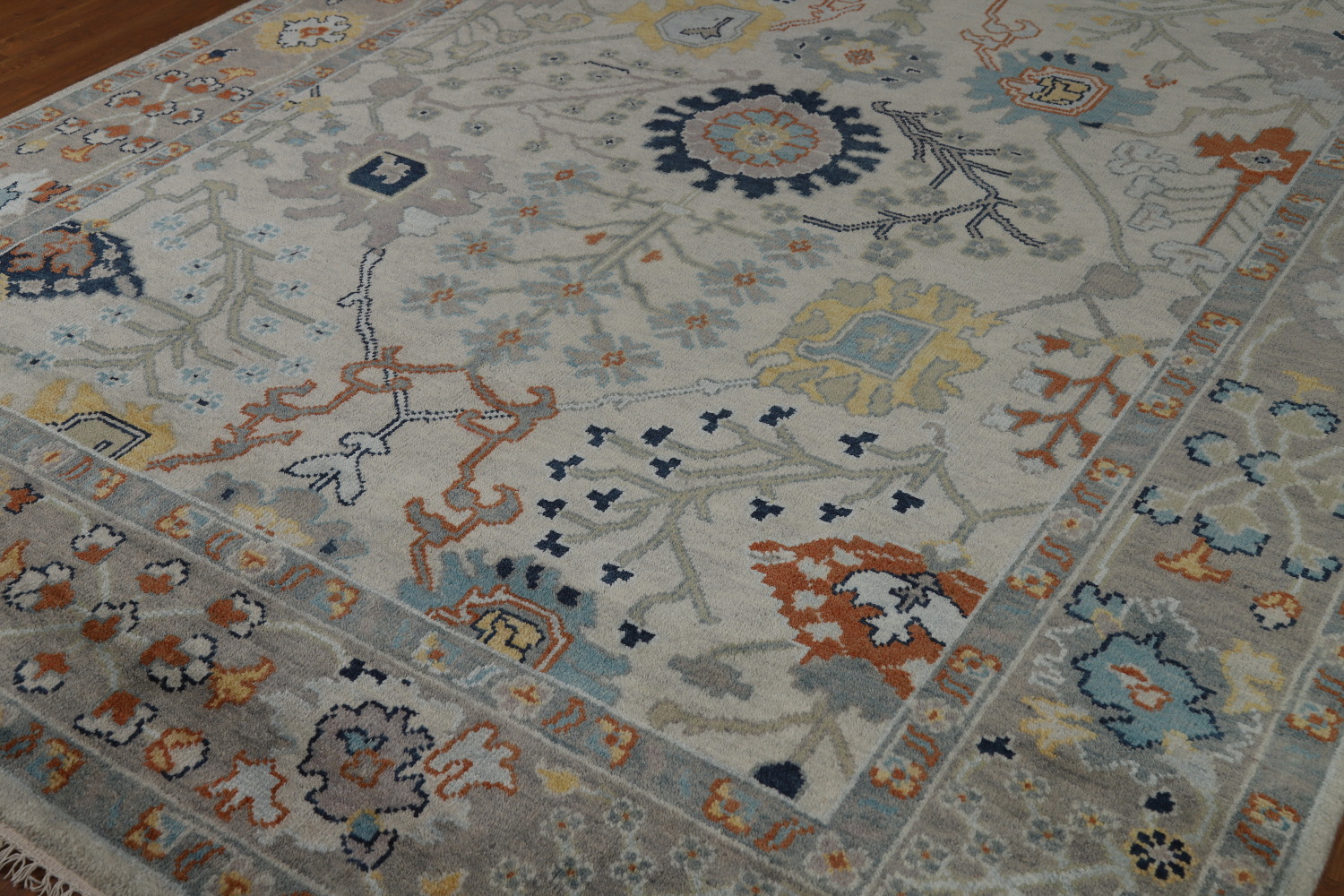 Handmade Gray Floral Oushak Indian Area Rug 8x10