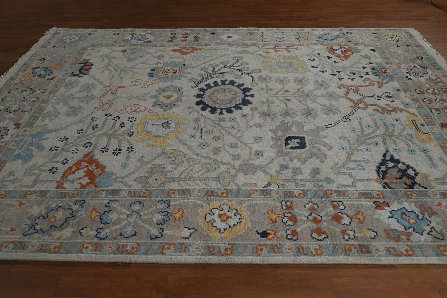 Handmade Gray Floral Oushak Indian Area Rug 8x10