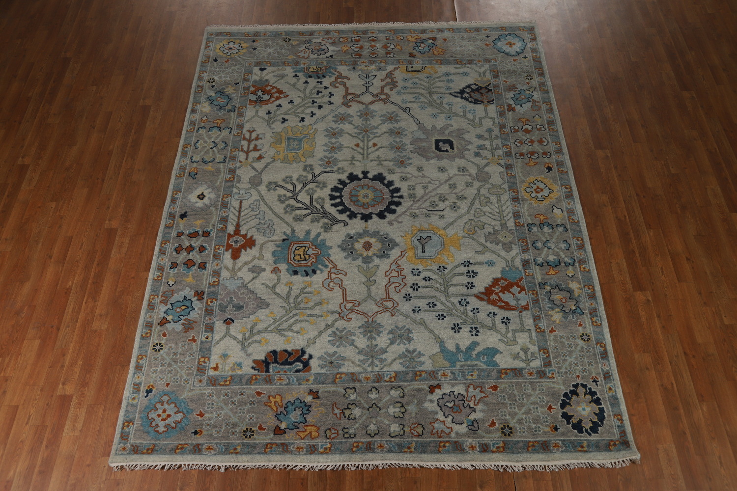Handmade Gray Floral Oushak Indian Area Rug 8x10