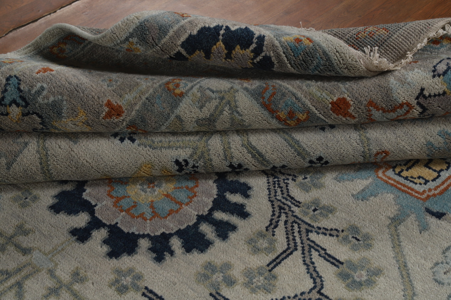 Handmade Gray Floral Oushak Indian Area Rug 8x10