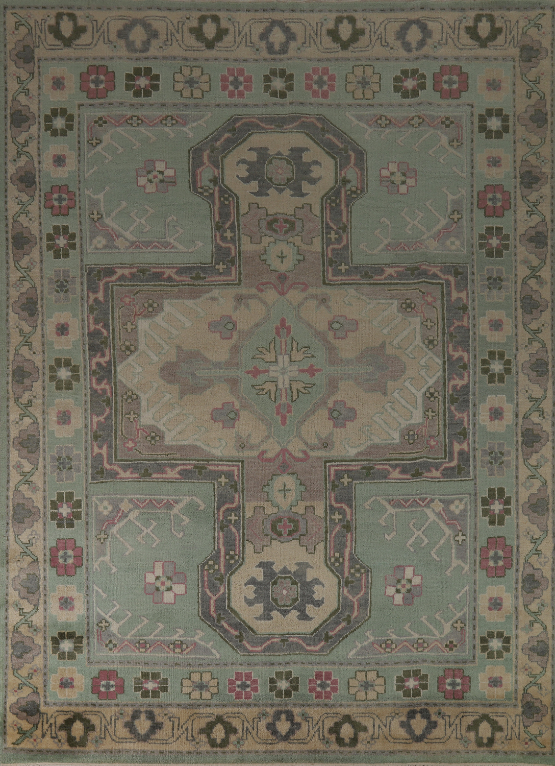Green Geometric Oushak Indian Area Rug 7x10