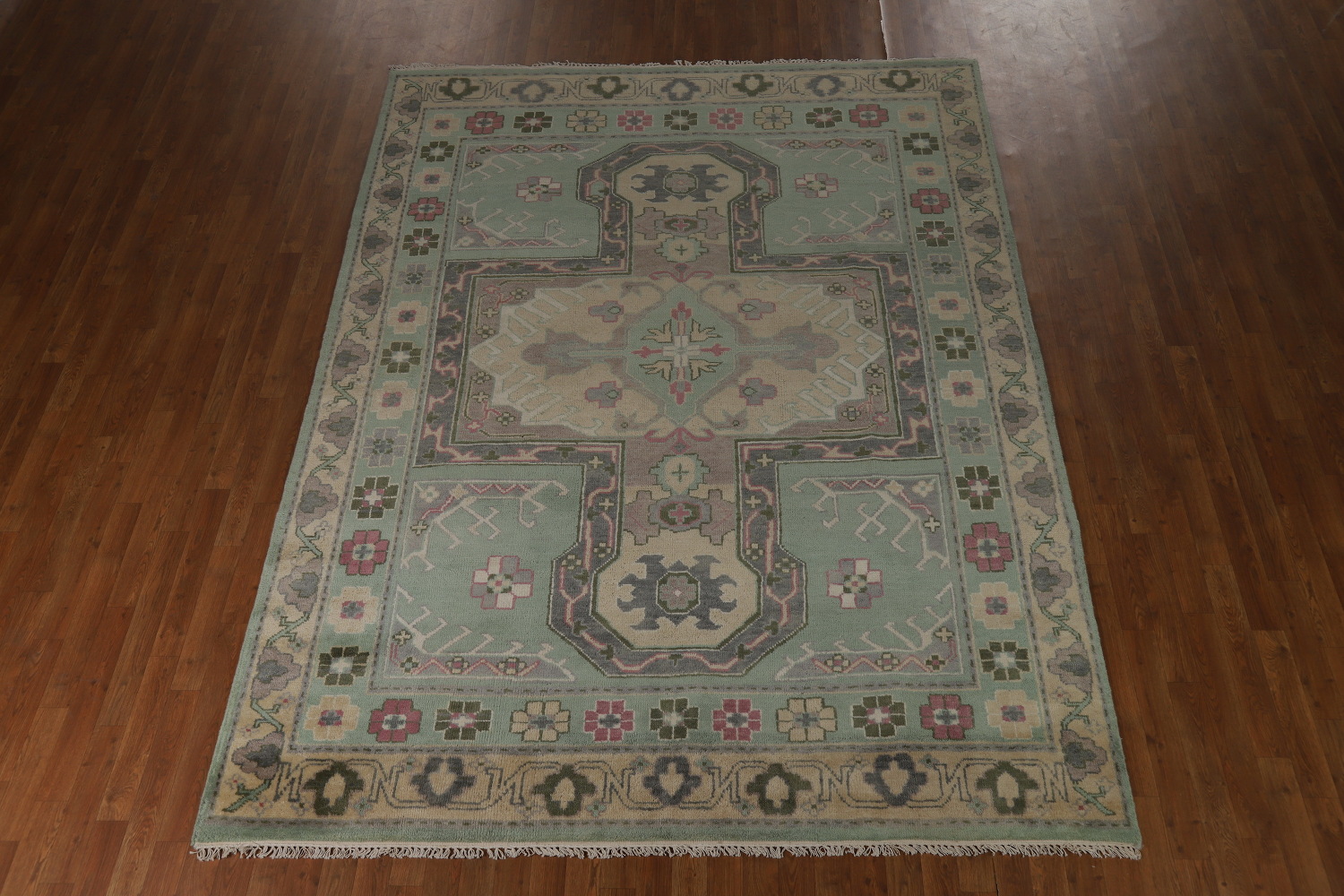 Green Geometric Oushak Indian Area Rug 7x10