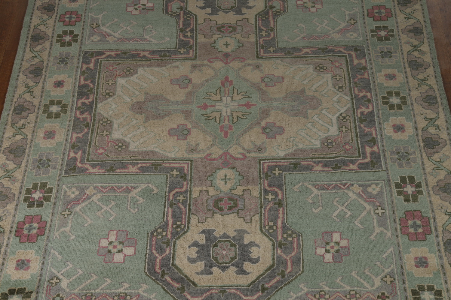 Green Geometric Oushak Indian Area Rug 7x10