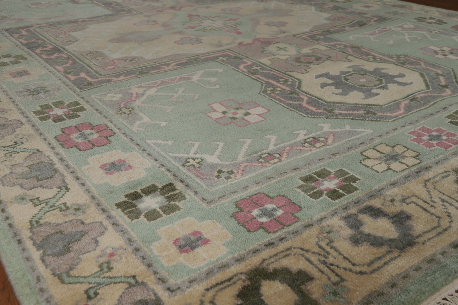 Green Geometric Oushak Indian Area Rug 7x10