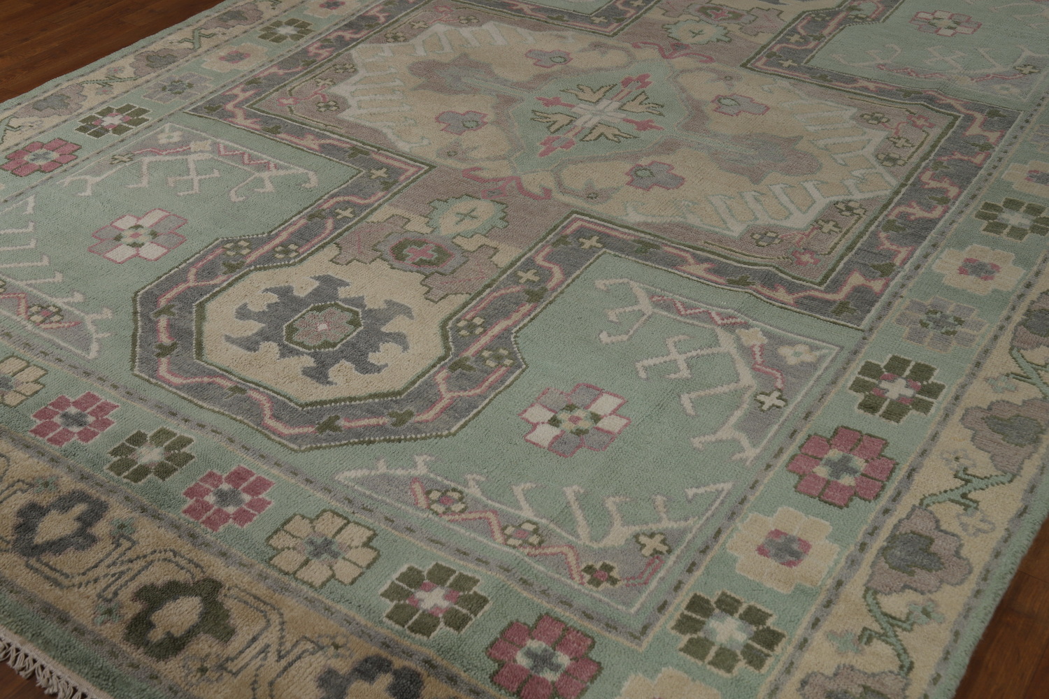 Green Geometric Oushak Indian Area Rug 7x10