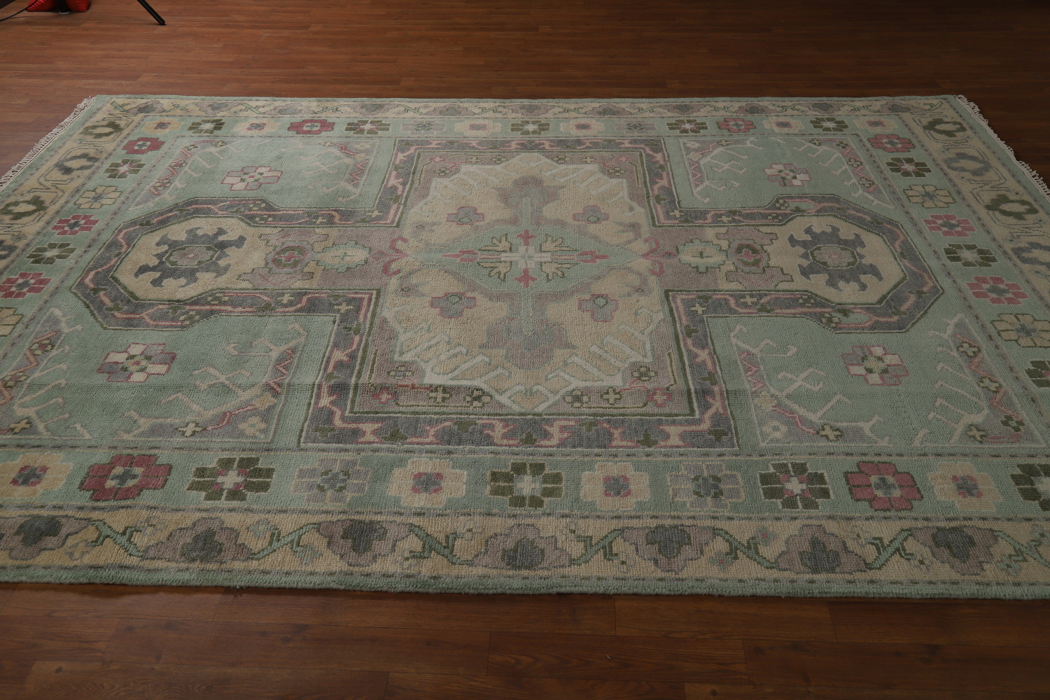 Green Geometric Oushak Indian Area Rug 7x10