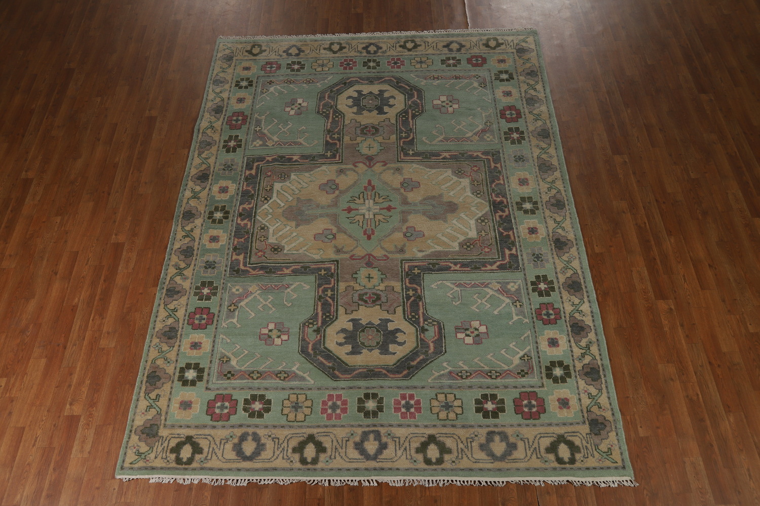 Green Geometric Oushak Indian Area Rug 7x10