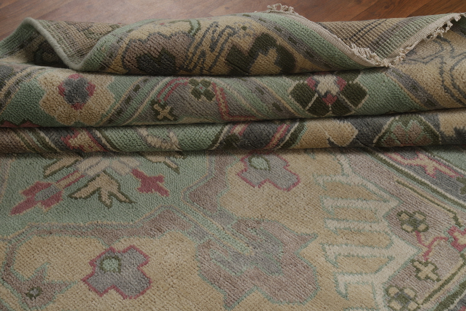 Green Geometric Oushak Indian Area Rug 7x10