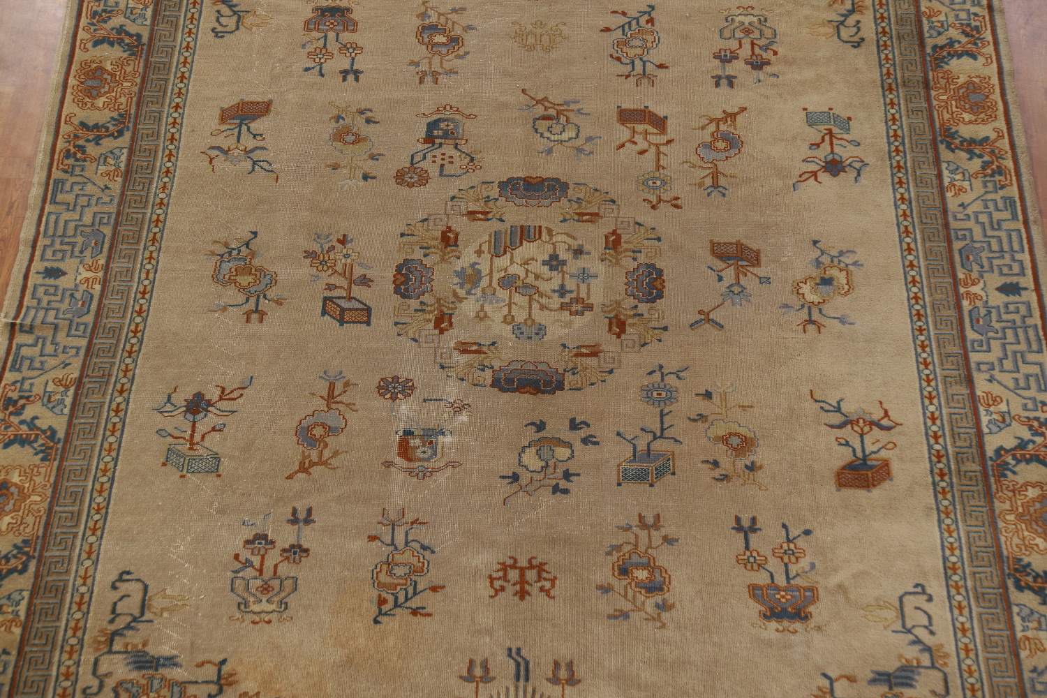 Antique Vegetable Dye Art Deco Chinese Accent Rug 9x11