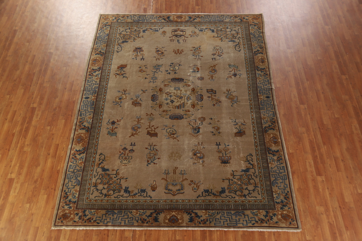 Antique Vegetable Dye Art Deco Chinese Accent Rug 9x11