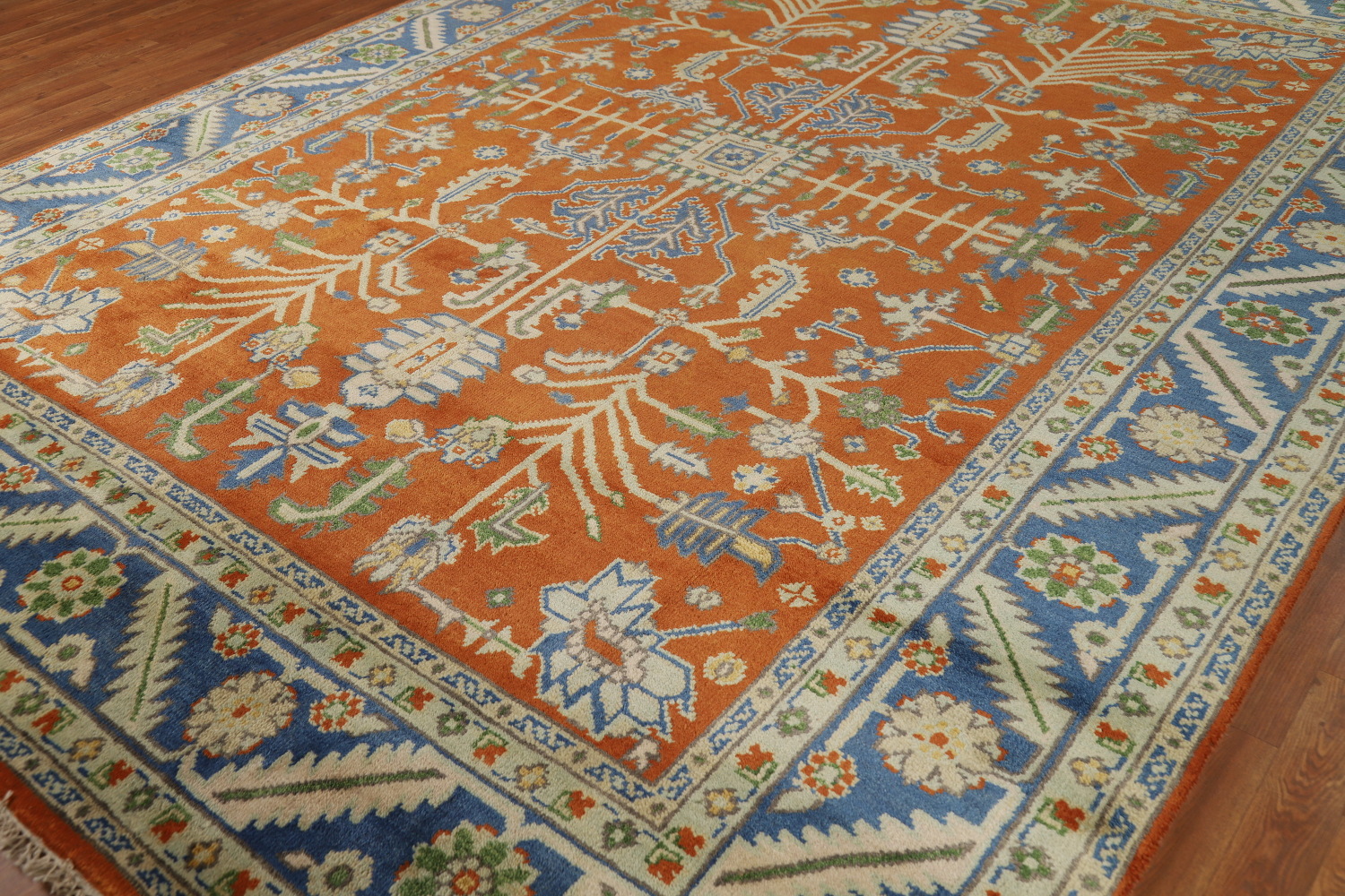 Orange Wool Floral Oushak Oriental Area Rug 9x12