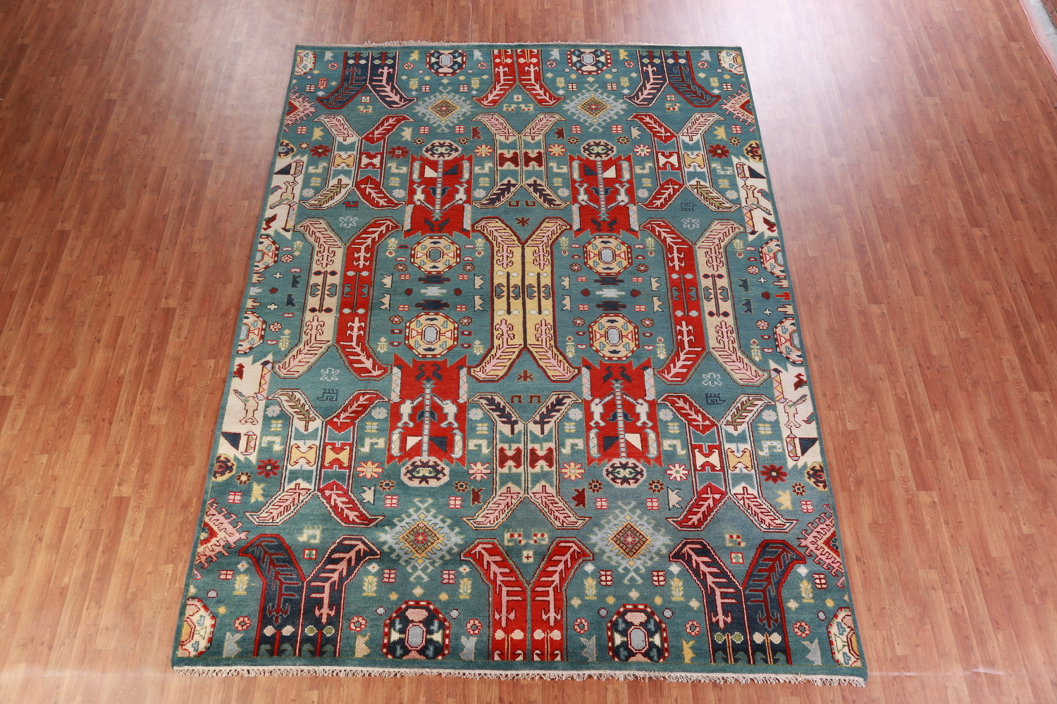 All-Over Geometric Kazak Oriental Area Rug 9x12