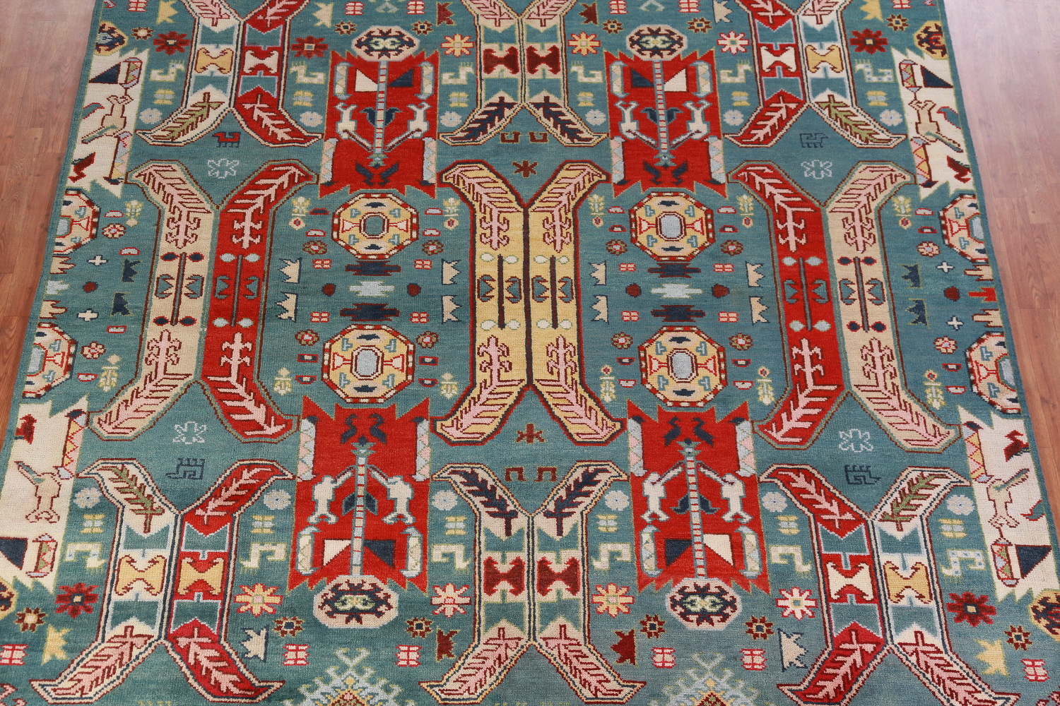 All-Over Geometric Kazak Oriental Area Rug 9x12