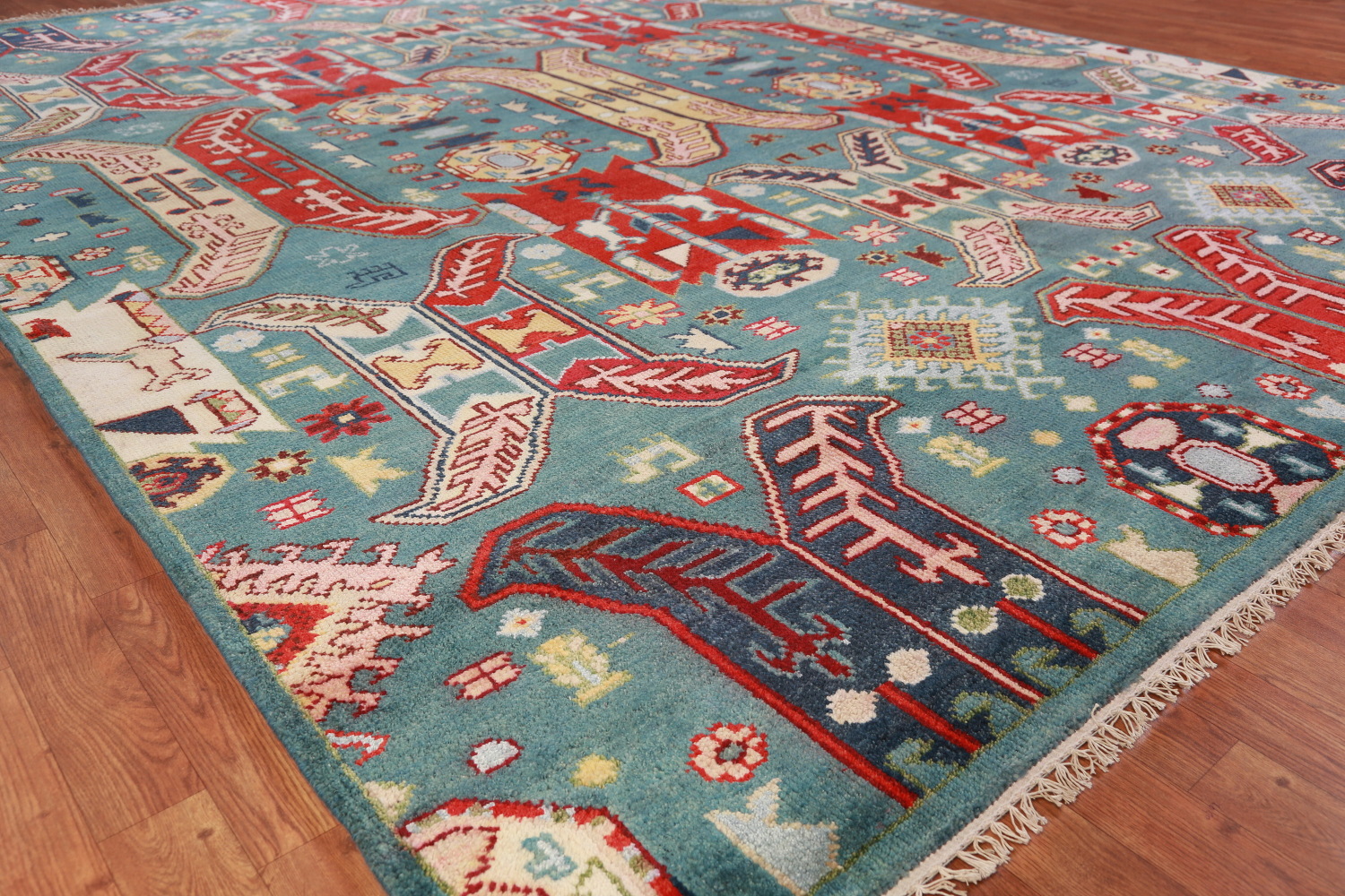 All-Over Geometric Kazak Oriental Area Rug 9x12