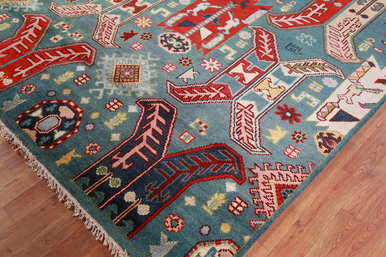 All-Over Geometric Kazak Oriental Area Rug 9x12