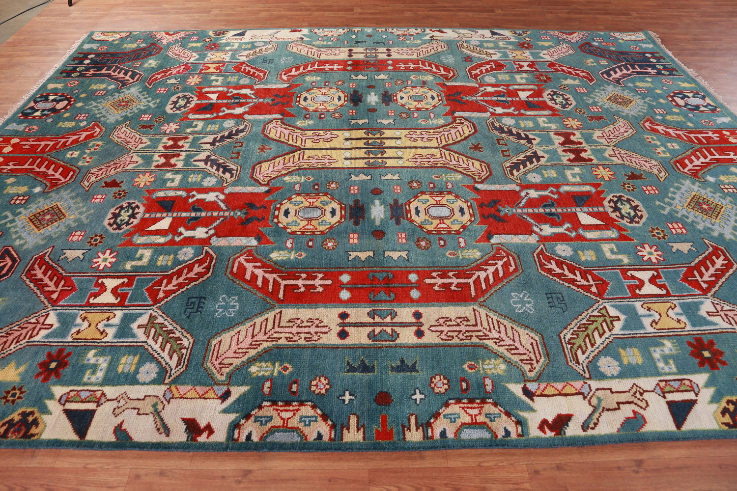 All-Over Geometric Kazak Oriental Area Rug 9x12