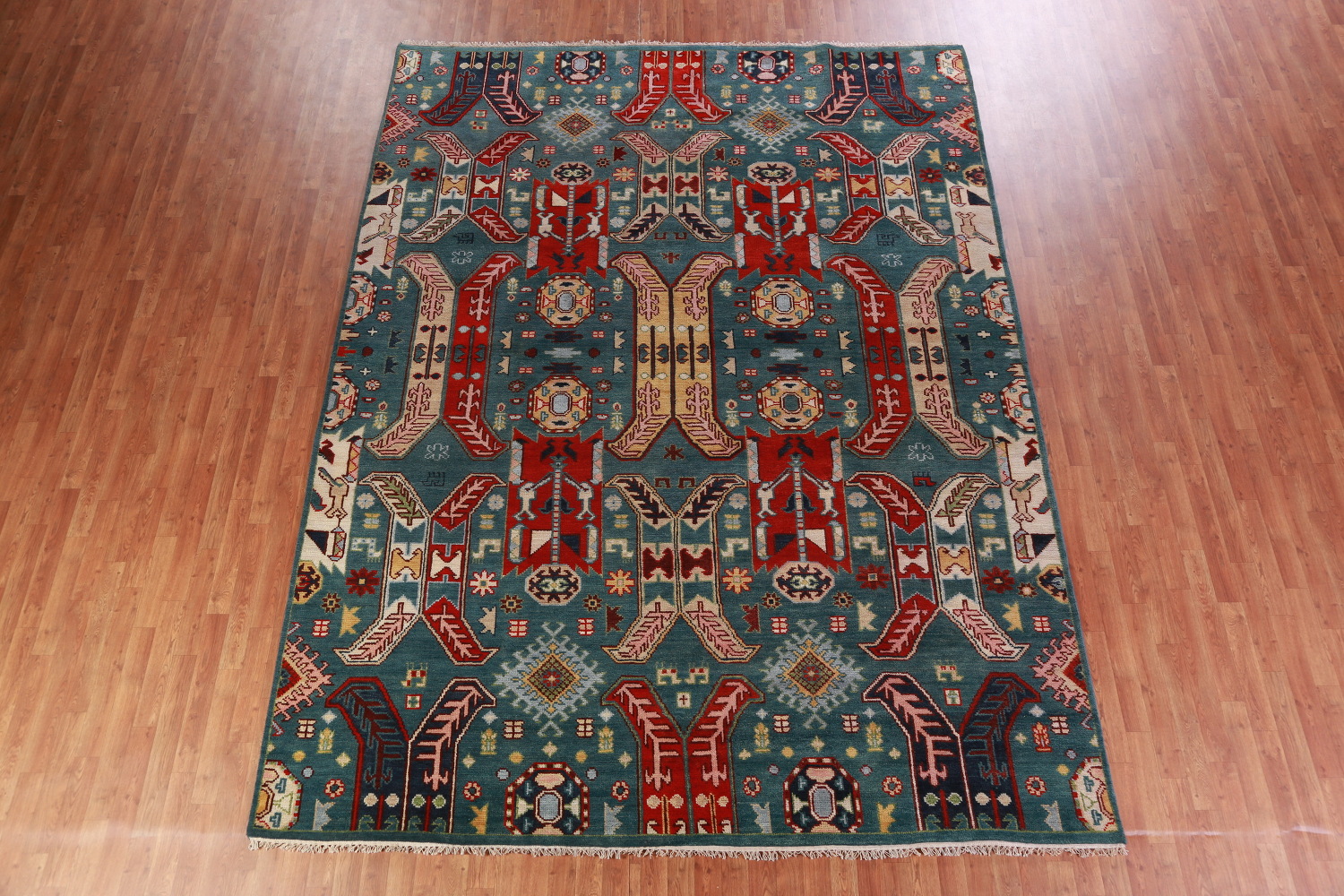 All-Over Geometric Kazak Oriental Area Rug 9x12
