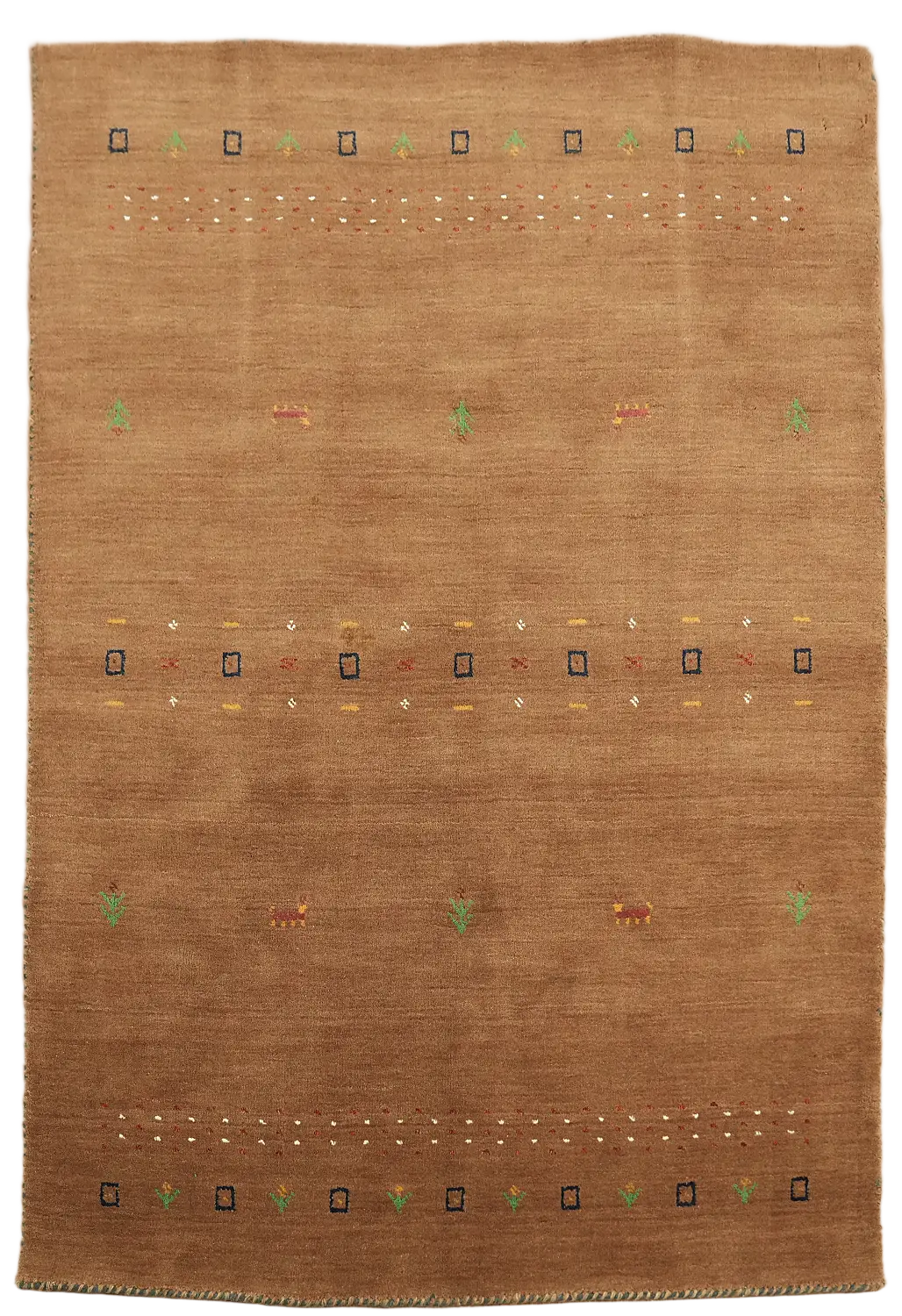 Brown Gabbeh Rug with Subtle Colorful Geometric Accents 4x6
