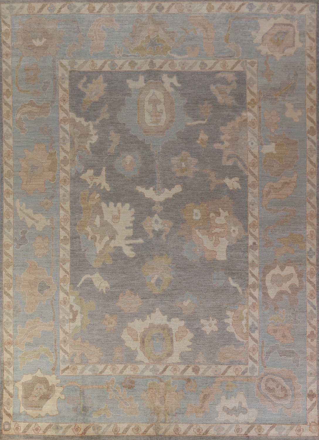 Vegetable Dye Gray Oushak Turkish Area Rug 9x12