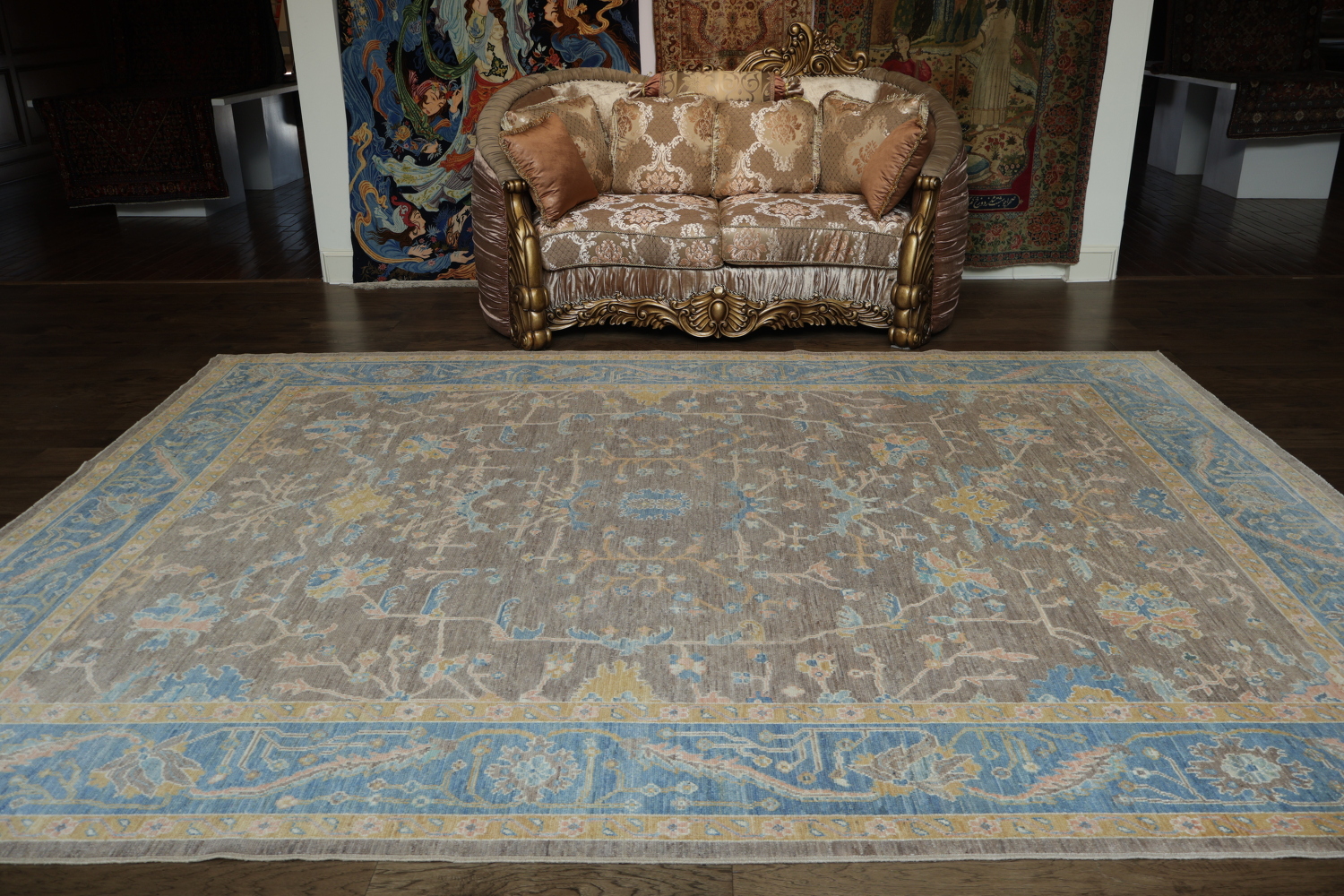 Vegetable Dye Brown Oushak Turkish Area Rug 9x12