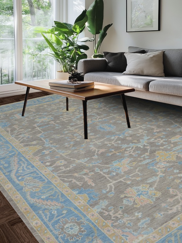 Vegetable Dye Brown Oushak Turkish Area Rug 9x12