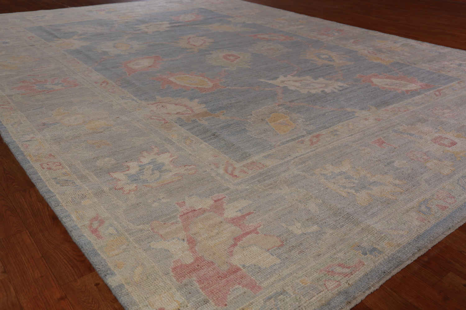 Vegetable Dye Blue Oushak Turkish Area Rug 9x12