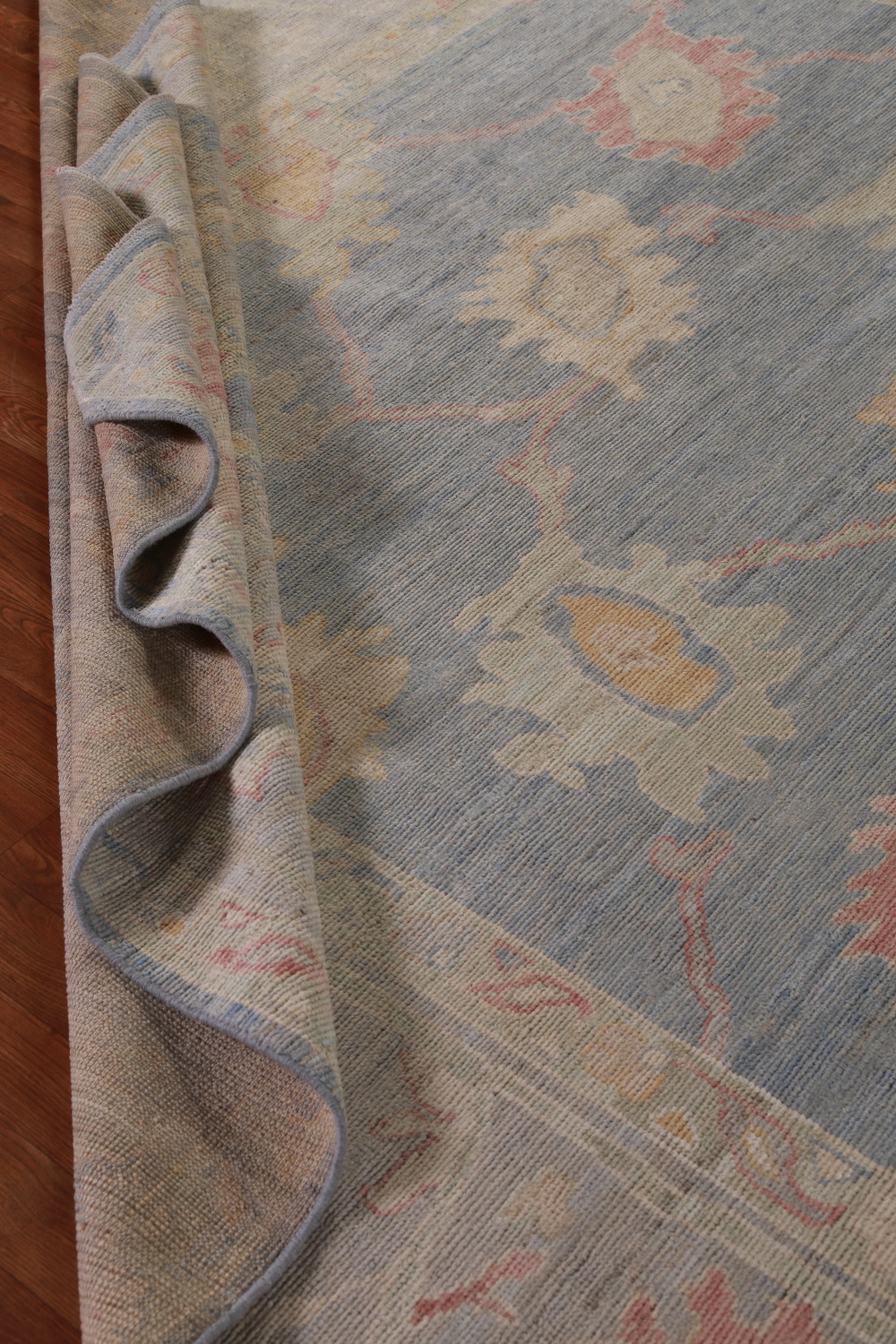 Vegetable Dye Blue Oushak Turkish Area Rug 9x12