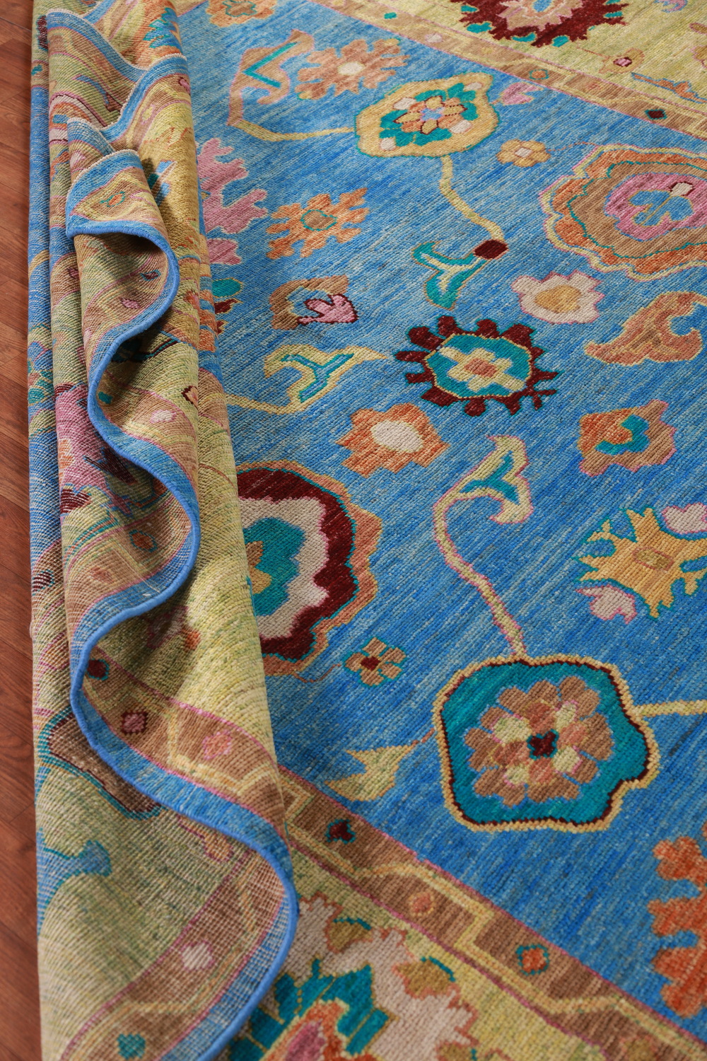 Vegetable Dye Blue Oushak Turkish Area Rug 8x10
