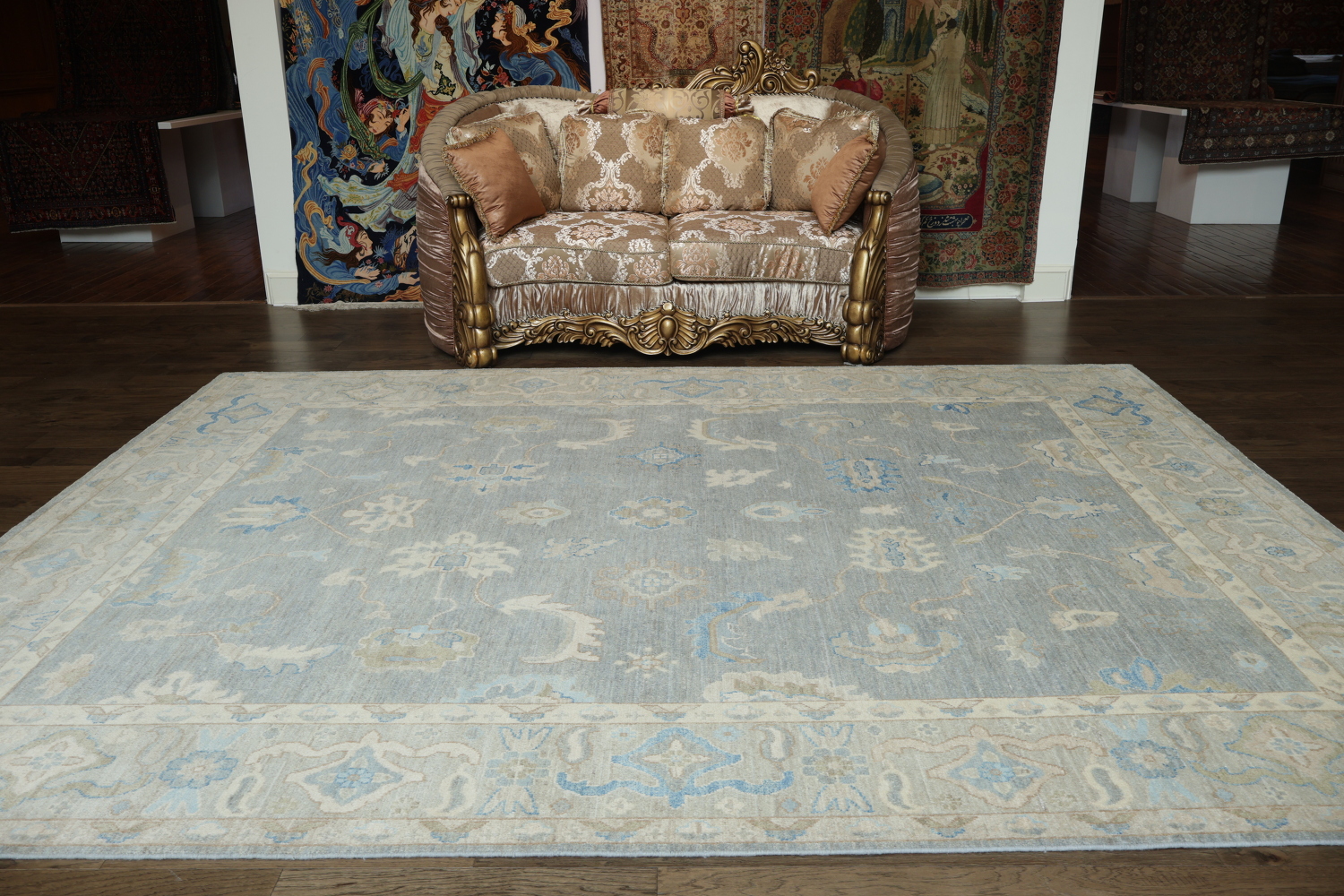 Vegetable Dye Gray Oushak Turkish Area Rug 9x12