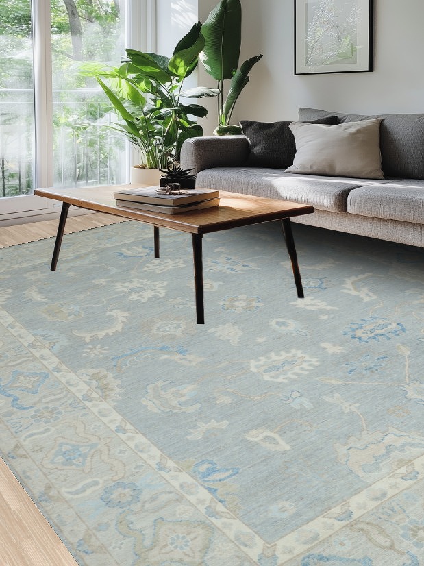 Vegetable Dye Gray Oushak Turkish Area Rug 9x12