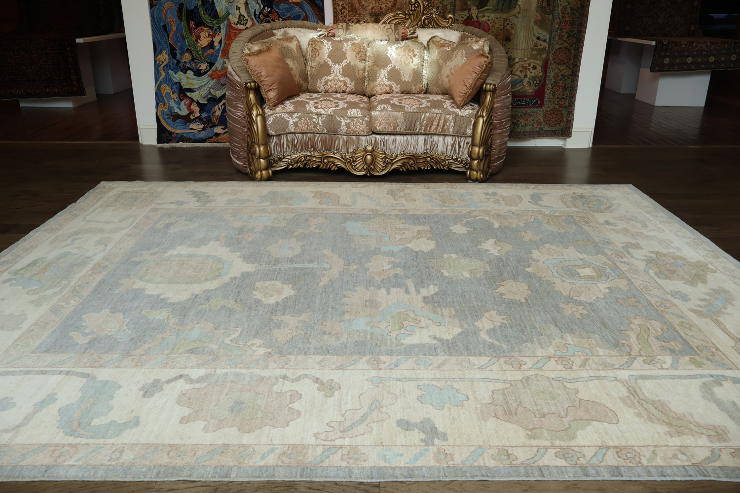 Vegetable Dye Gray Oushak Turkish Area Rug 9x12