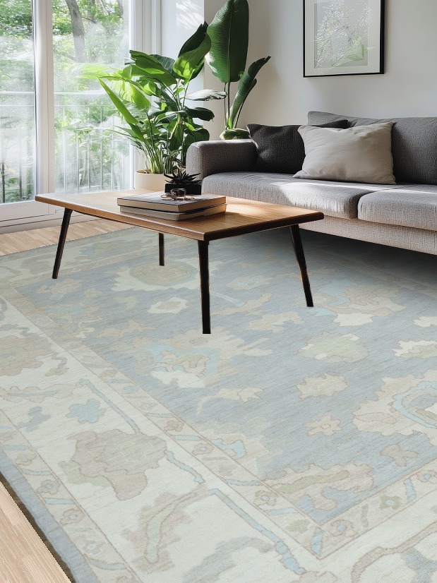 Vegetable Dye Gray Oushak Turkish Area Rug 9x12