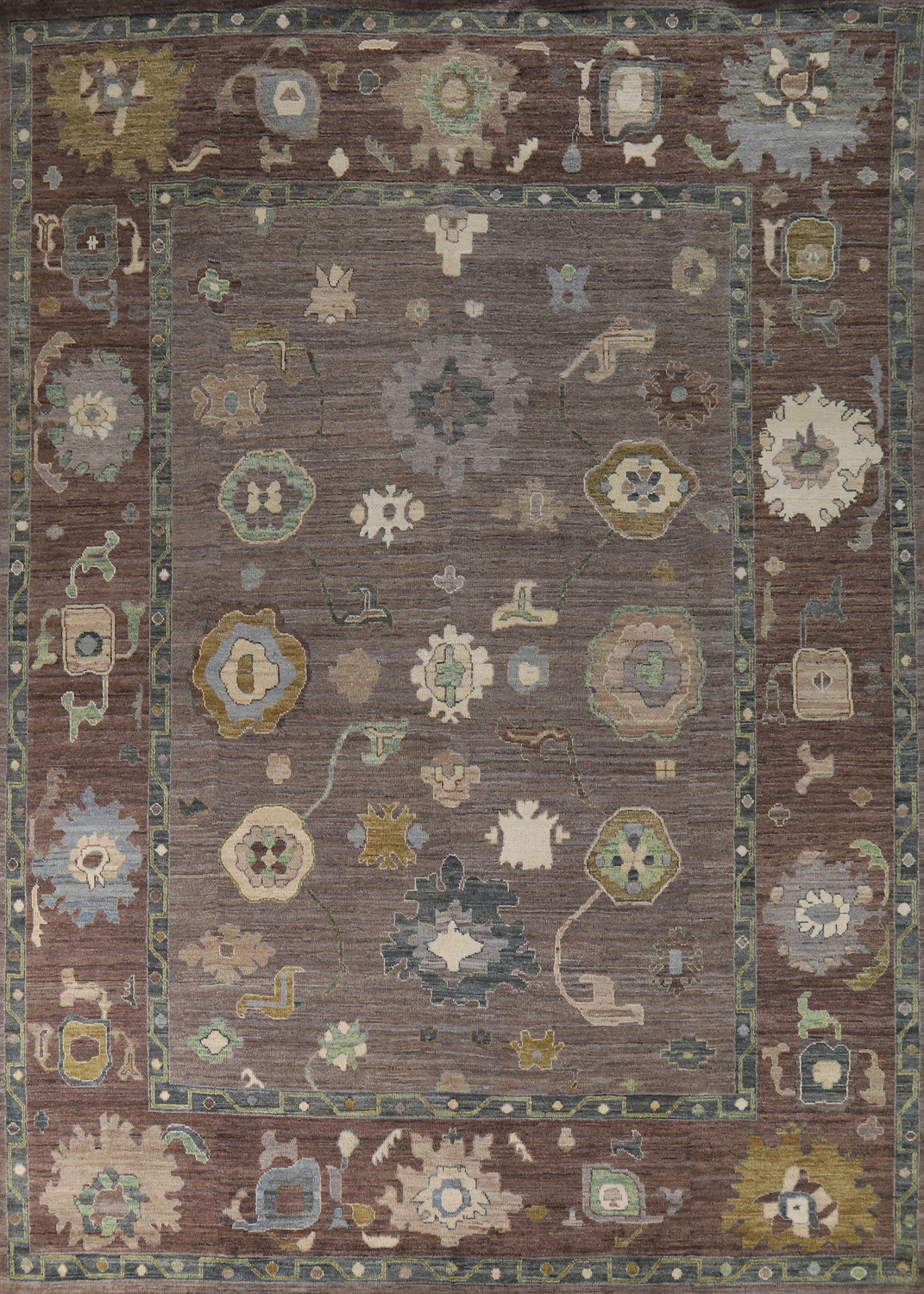 Vegetable Dye Brown Oushak Turkish Area Rug 9x12