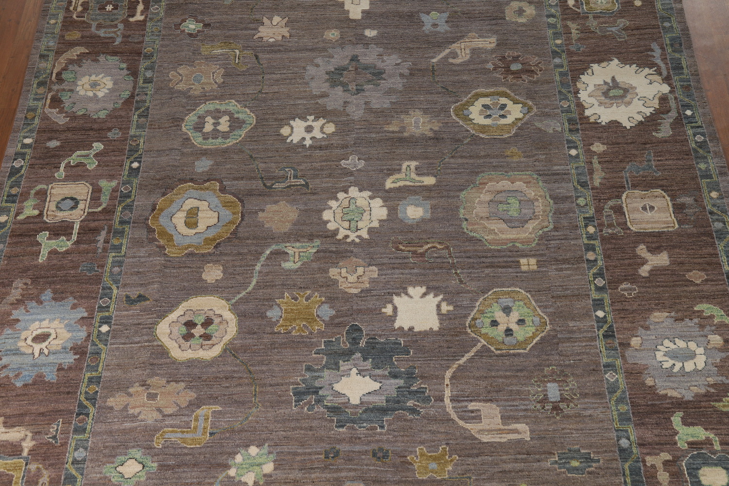 Vegetable Dye Brown Oushak Turkish Area Rug 9x12