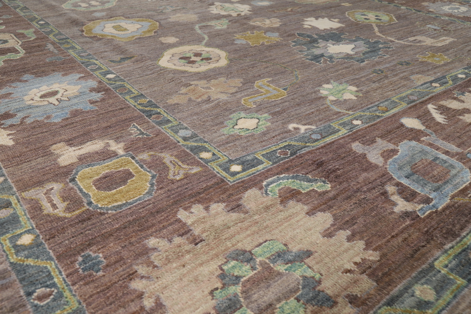 Vegetable Dye Brown Oushak Turkish Area Rug 9x12