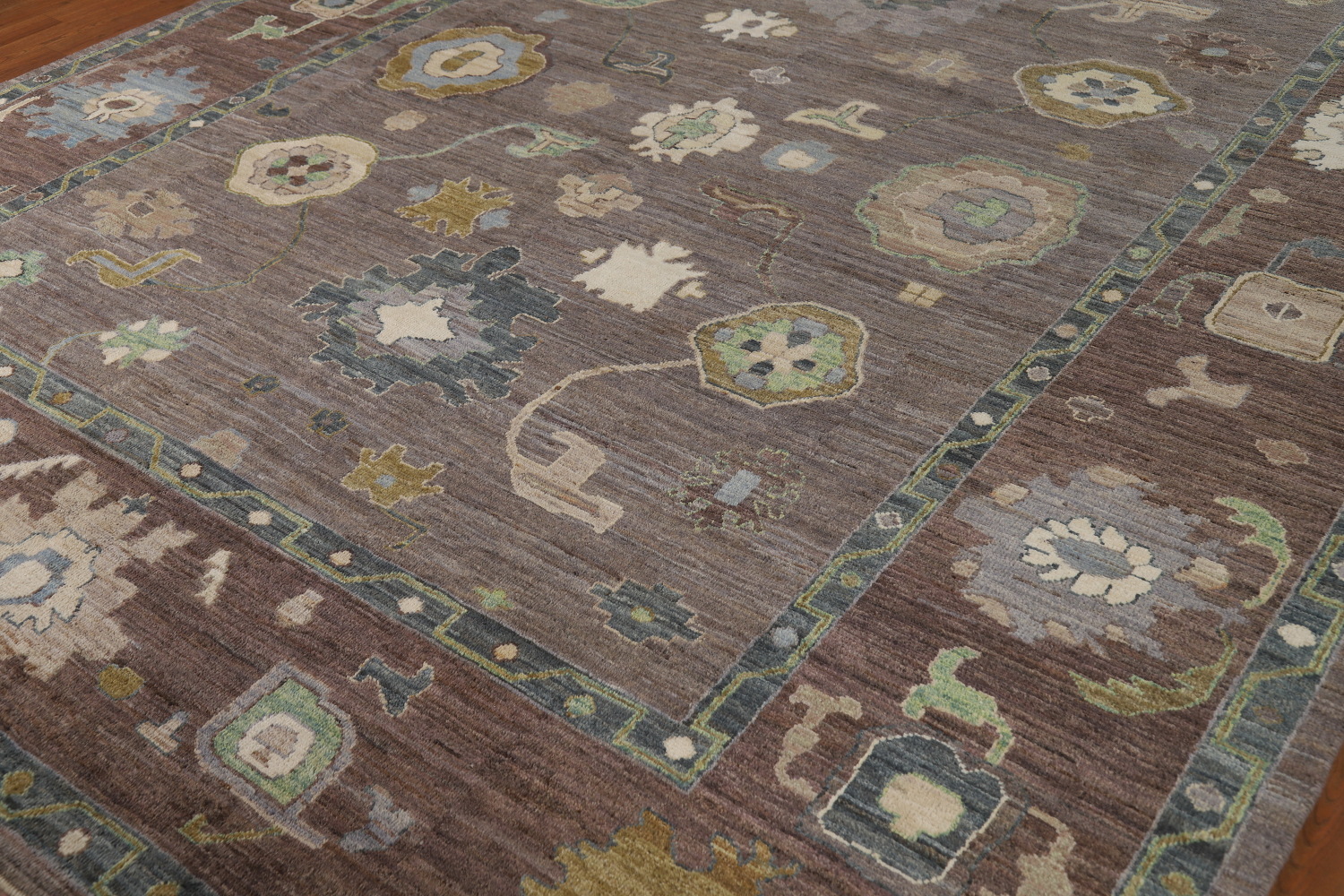 Vegetable Dye Brown Oushak Turkish Area Rug 9x12