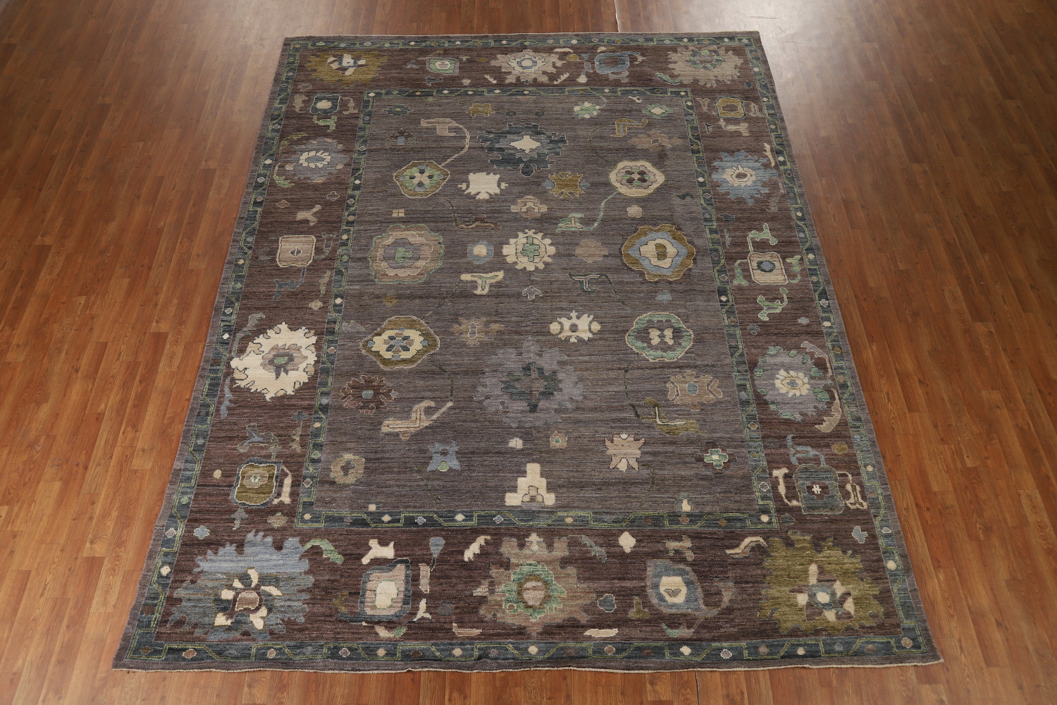 Vegetable Dye Brown Oushak Turkish Area Rug 9x12