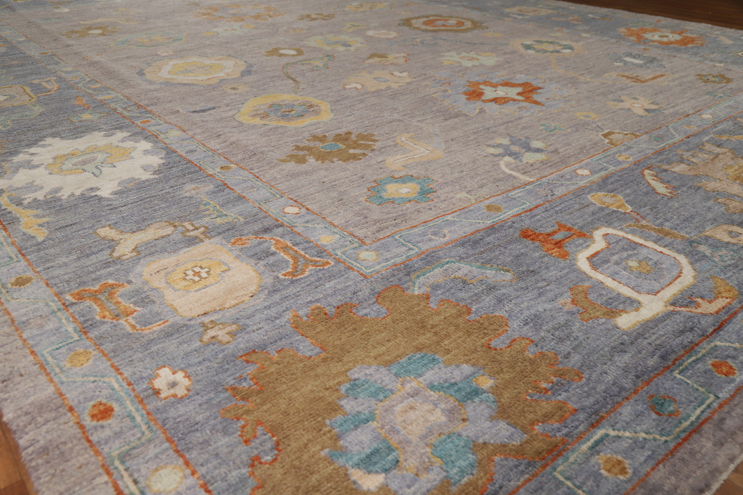 Vegetable Dye Floral Oushak Turkish Area Rug 9x12