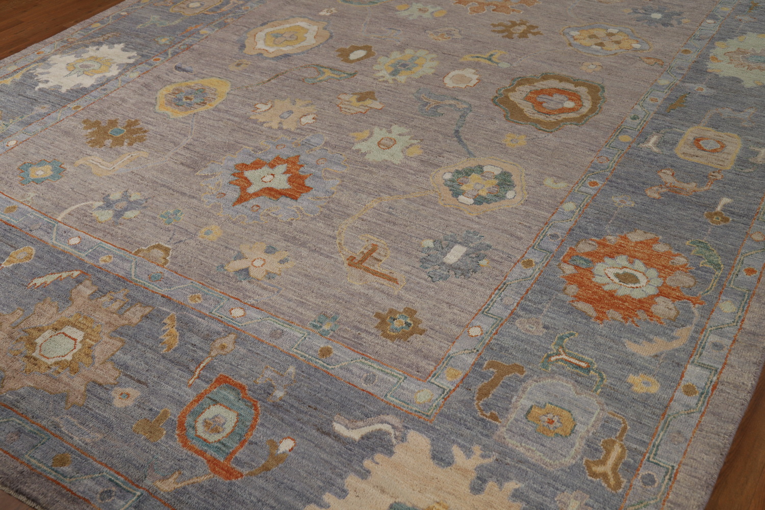 Vegetable Dye Floral Oushak Turkish Area Rug 9x12