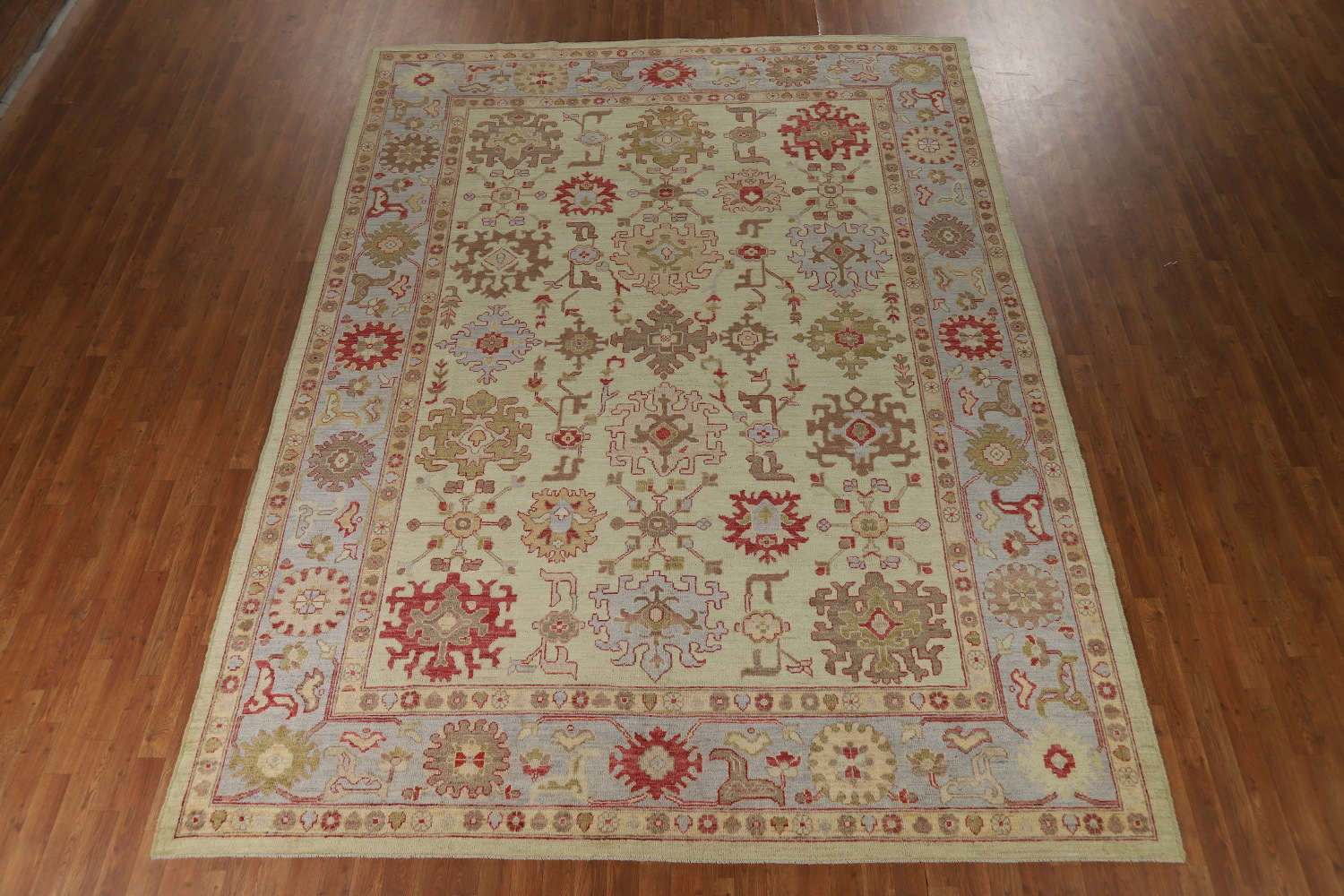 Vegetable Dye Green Oushak Turkish Area Rug 9x12