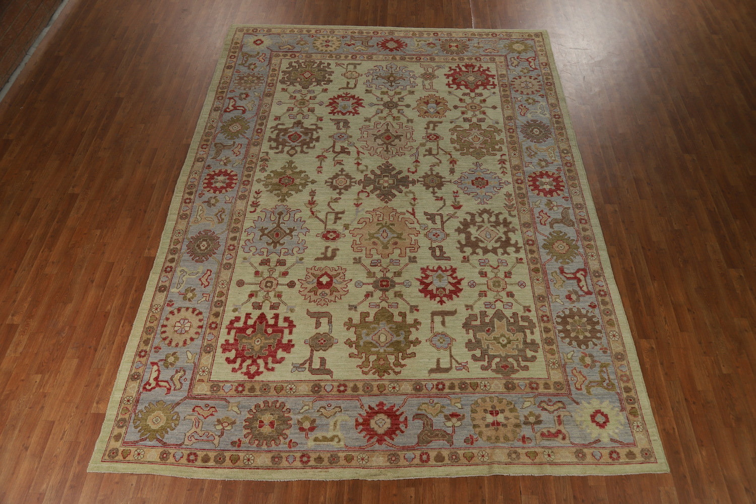 Vegetable Dye Green Oushak Turkish Area Rug 9x12