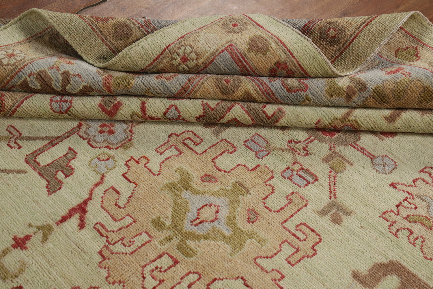 Vegetable Dye Green Oushak Turkish Area Rug 9x12