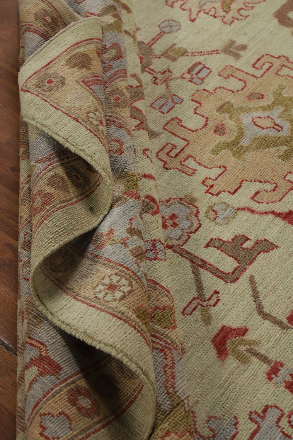 Vegetable Dye Green Oushak Turkish Area Rug 9x12