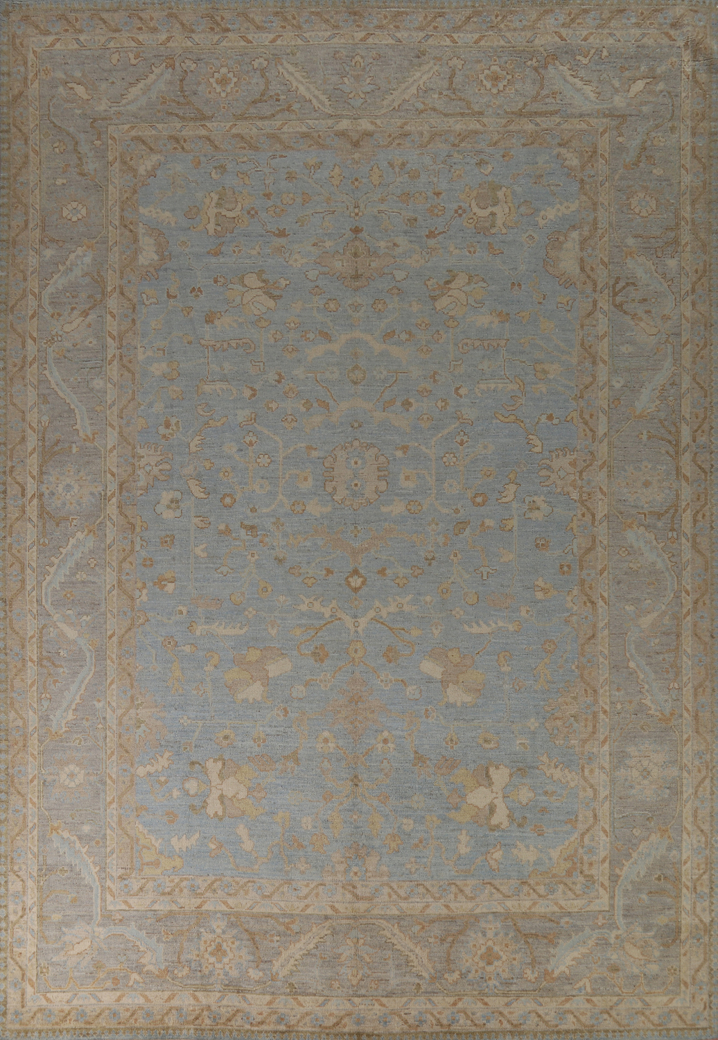 Vegetable Dye Blue Oushak Turkish Area Rug 9x12