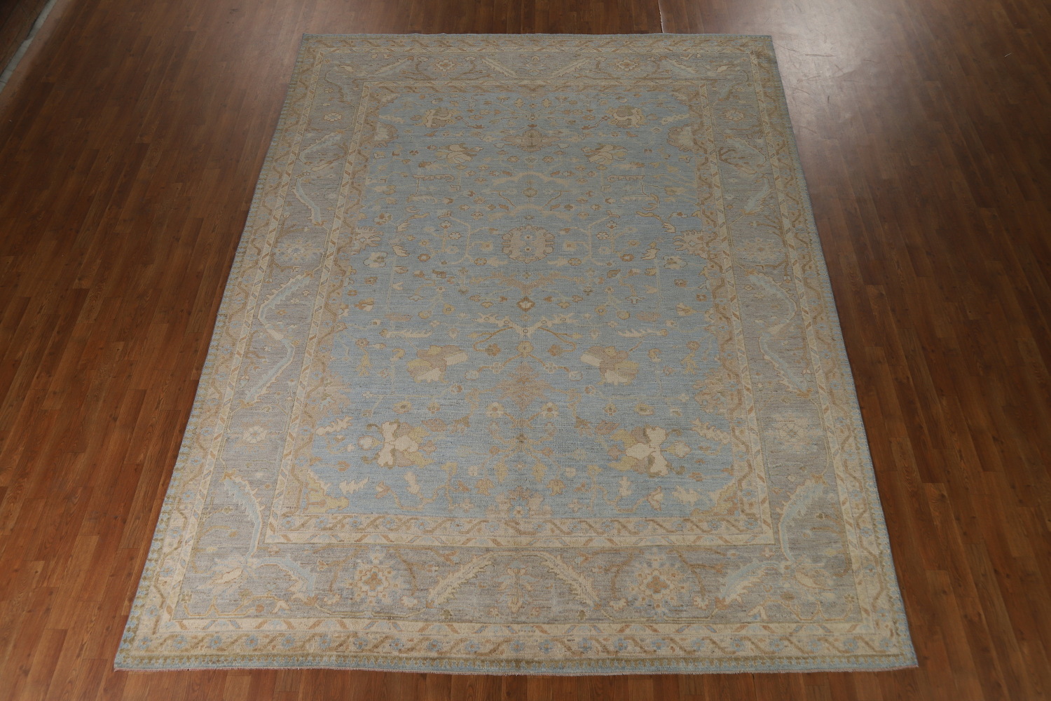 Vegetable Dye Blue Oushak Turkish Area Rug 9x12