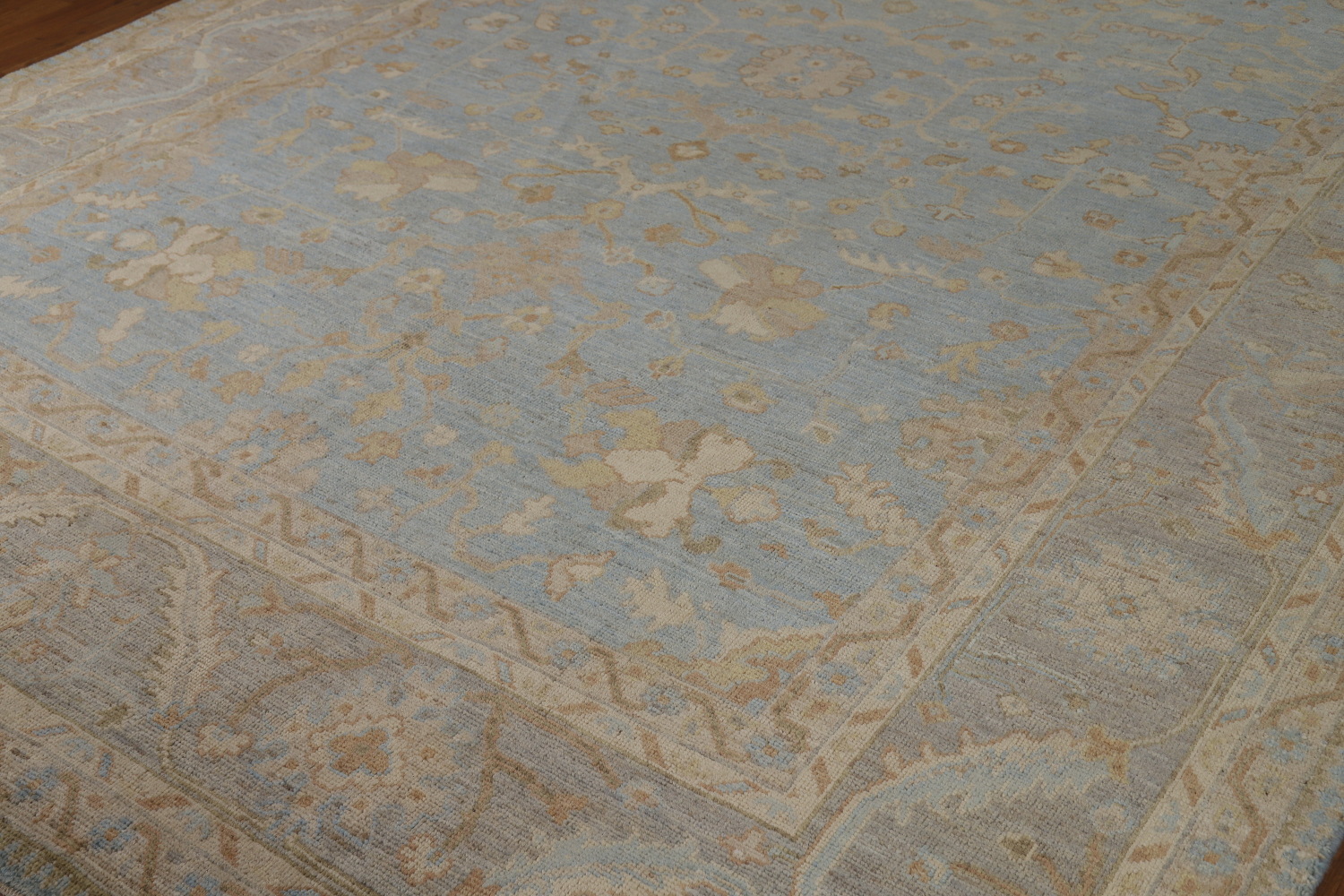 Vegetable Dye Blue Oushak Turkish Area Rug 9x12