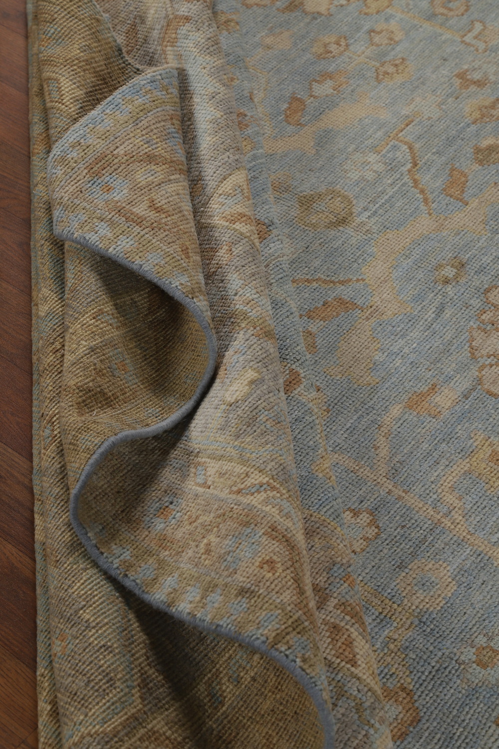 Vegetable Dye Blue Oushak Turkish Area Rug 9x12